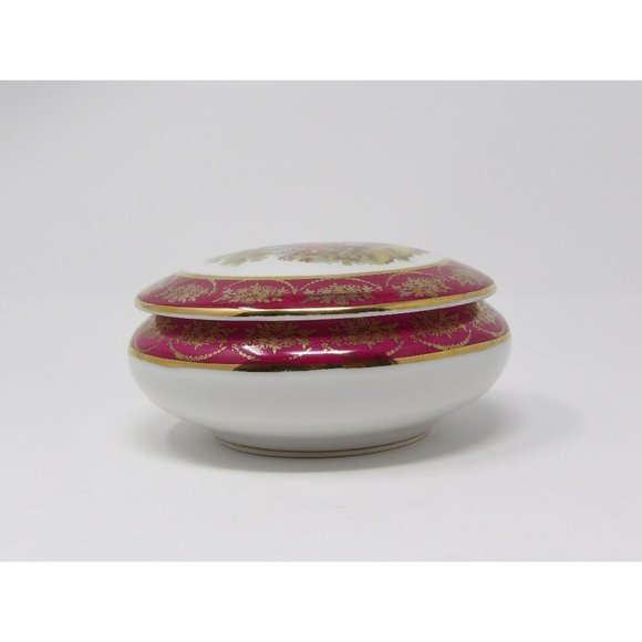 Vintage RH Limoges France Powder Vanity Trinket Box Burgandy and off white with - Picture 6 of 10